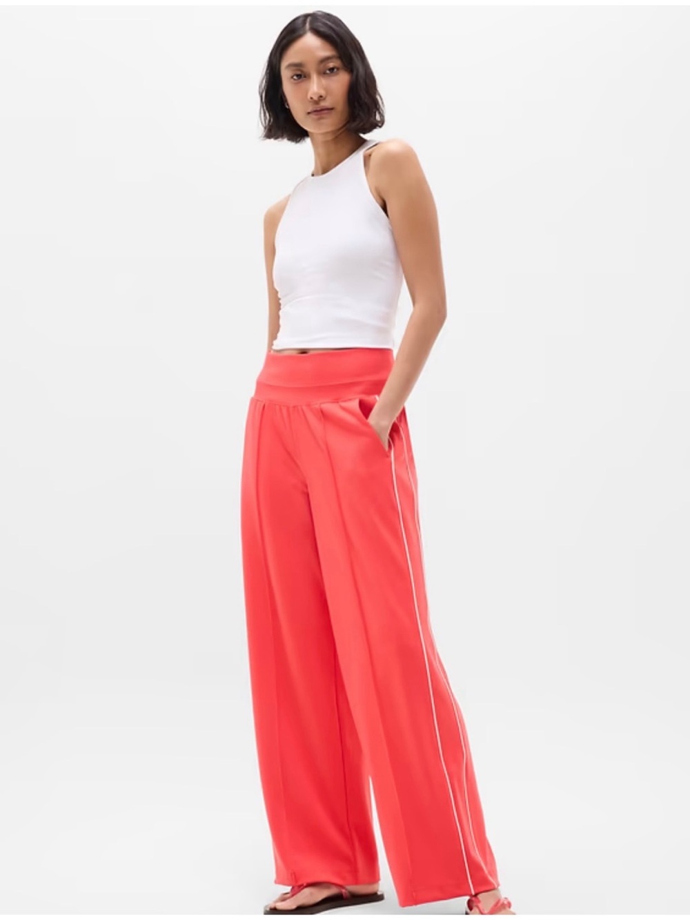 Athleta Women’s Sz M Red Wide Leg Pants Venice High Rise Track Stripe